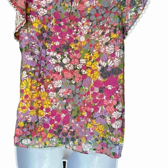 Kate‎ Spade Floral Dots Burnout Blouse in Pink Multicolor Size XS - Picture 8 of 10